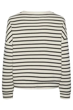 Cotton sweatshirt with striped print. Closed collar and long sleeves. Soft texture.