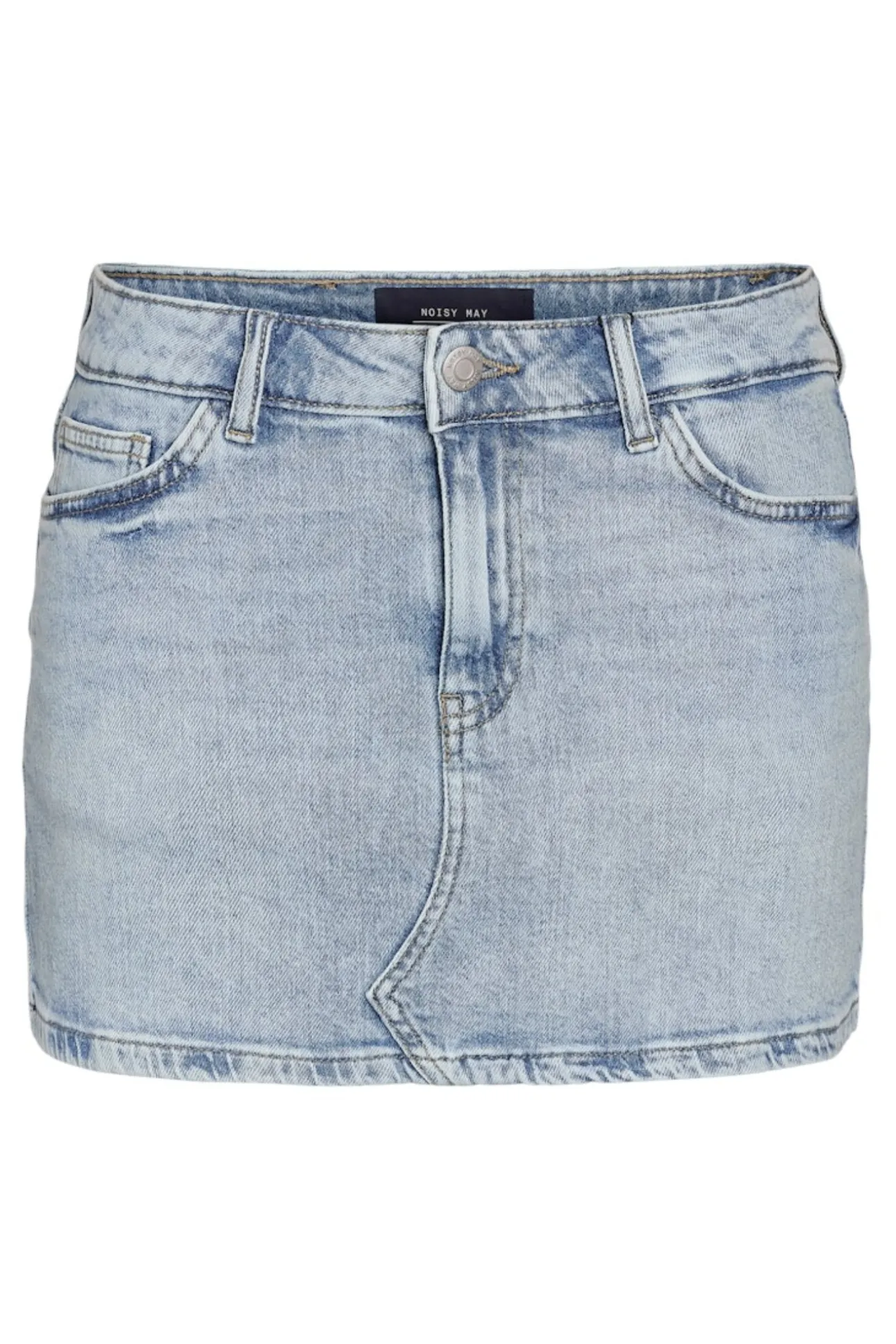 Falda corta vaquera con efecto desgastado