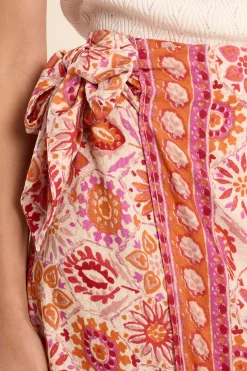 Falda larga con estampado y lazada