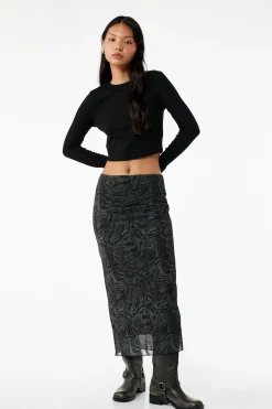 Falda midi de tul con estampado animal y forro, cintura est&aacute;ndar