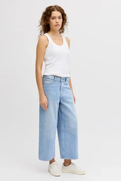 Jeans cropped tiro alto lavado