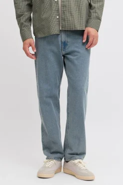 Jeans relaxed tiro medio vaquero