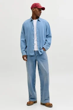 Jeans wide tiro medio algod&oacute;n