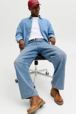 Jeans wide tiro medio algod&oacute;n