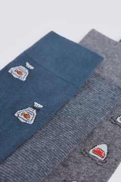 Pack 3 calcetines largos tibur&oacute;n y pez