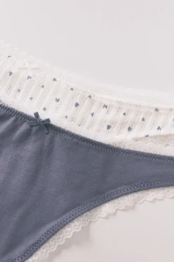 Pack 2 tangas algod&oacute;n azul y estampado blanco