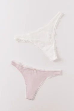 Pack 2 tangas algod&oacute;n rosa y estampado blanco