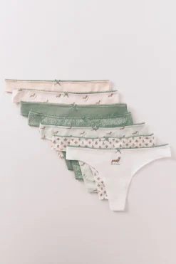 Pack 7 tangas algod&oacute;n rosa y verde