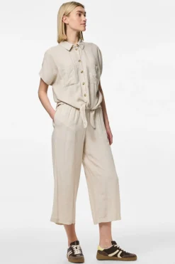 Pantalón culotte de lino con cintura elástica