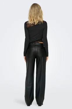 Pantal&oacute;n de polipiel wide leg