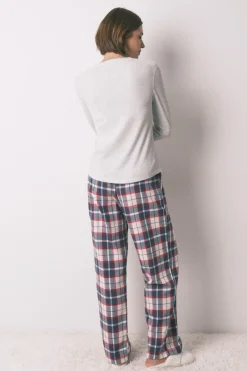 Pantal&oacute;n largo 100% algod&oacute;n franela cuadros azul