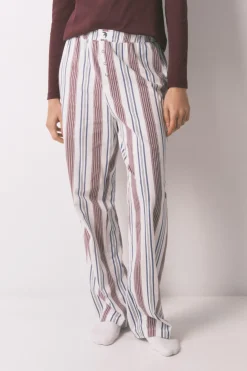Pantal&oacute;n largo 100% algod&oacute;n estampado rayas granate