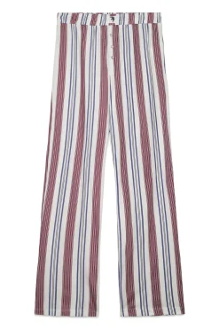 Pantal&oacute;n largo 100% algod&oacute;n estampado rayas granate