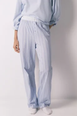 Pantal&oacute;n largo 100% algod&oacute;n estampado rayas azul