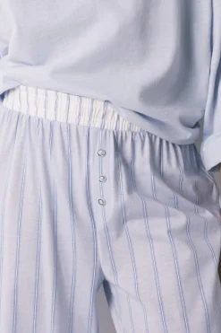 Pantal&oacute;n largo 100% algod&oacute;n estampado rayas azul