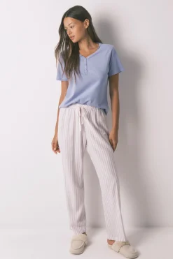 Pantal&oacute;n largo franela print rayas multicolor