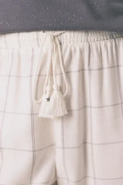 Pantal&oacute;n largo franela blanco print cuadros