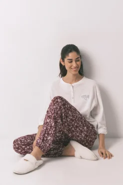 Pantal&oacute;n largo granate estampado flores