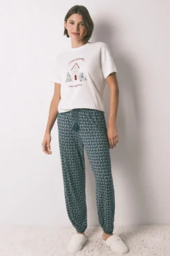 Pantal&oacute;n largo punto ante estampado corazones