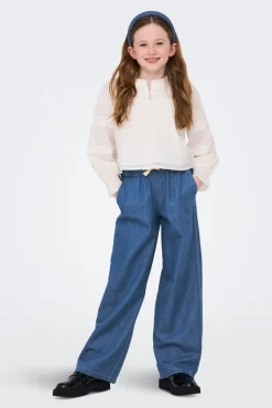 Pantal&oacute;n vaquero ancho con cintura fruncida y cord&oacute;n