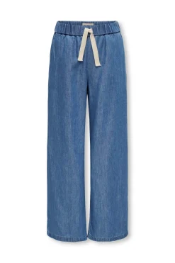 Pantal&oacute;n vaquero ancho con cintura fruncida y cord&oacute;n