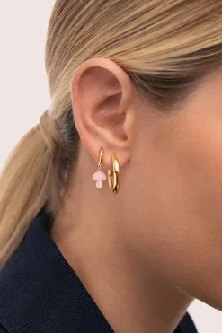 Pendiente Suelto Aro Seta Rosa Ba&ntilde;o Oro