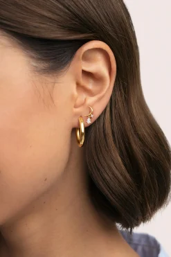 Pendiente Suelto Luna Spark Plata Baño Oro