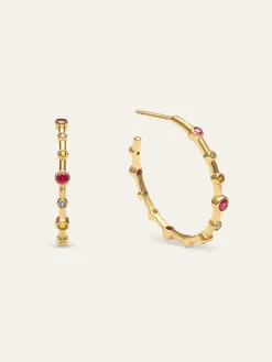 Pendientes Aro Rainbow Bubbles L Ba&ntilde;o Oro