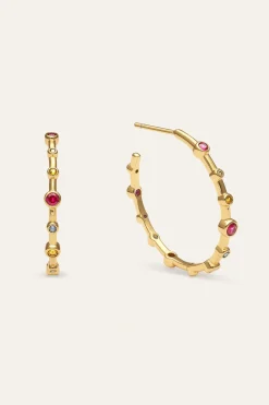 Pendientes Aro Rainbow Bubbles L Ba&ntilde;o Oro