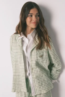 Pijama camisero largo 100% algod&oacute;n estampado cuadros