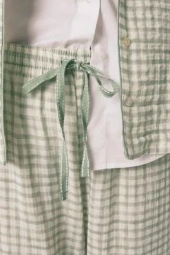 Pijama camisero largo 100% algod&oacute;n estampado cuadros