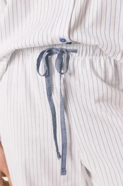 Pijama camisero largo 100% algod&oacute;n blanco rayas