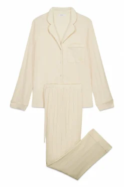 Pijama camisero largo algod&oacute;n canal&eacute; amarillo