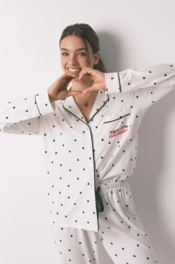 Pijama camisero largo estampado corazones