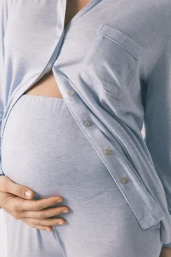 Pijama camisero largo "maternity" super soft azul