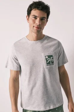 Pijama corto hombre algod&oacute;n estampado palmeras