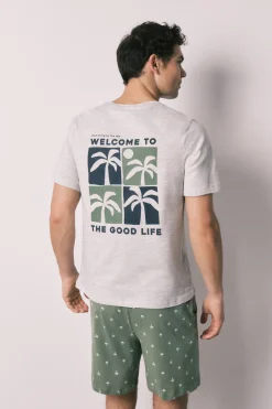 Pijama corto hombre algod&oacute;n estampado palmeras