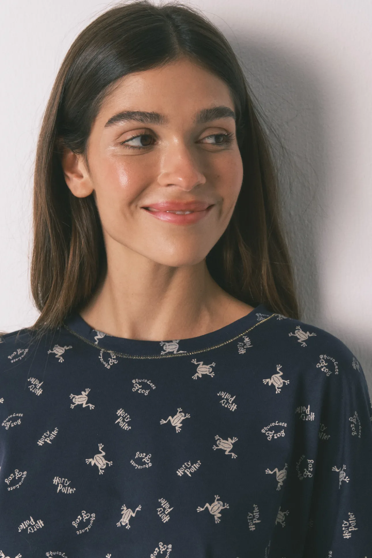 Pijama largo 100% algodón azul estampado ranitas