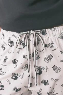 Pijama largo 100% algod&oacute;n gris estampado Mafalda