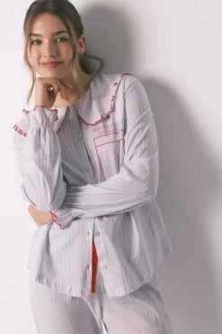 Pijama largo algod&oacute;n cuello bobo