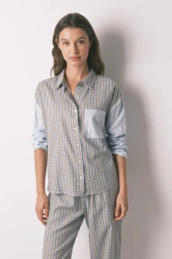 Pijama largo camisero cuadros y topos