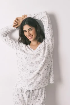 Pijama largo canal&eacute; soft blanco estampado Moomin