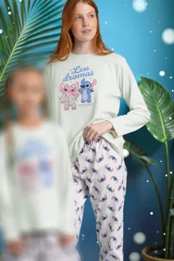Pijama largo estampado Stitch para mujer