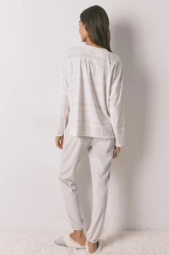 Pijama largo polar suave cenefas gris