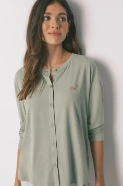 Pijama largo punto suave verde estampado perritos