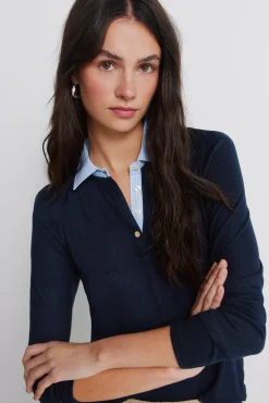 Polo punto manga larga bimateria