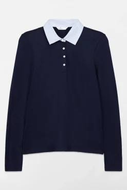 Polo punto manga larga bimateria