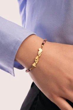 Pulsera Mam&aacute; Heart Tourmaline Acero Ba&ntilde;o Oro