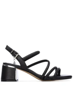 Sandalia tiras strass metalizado