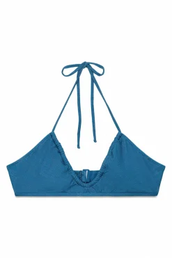 Top bikini fruncido azul brillo